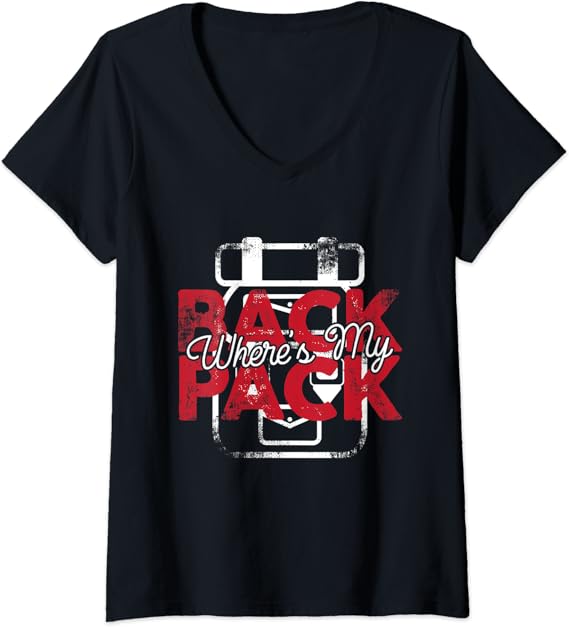 Womens Where's My Backpack Funny Backpacking VNeck TShirt